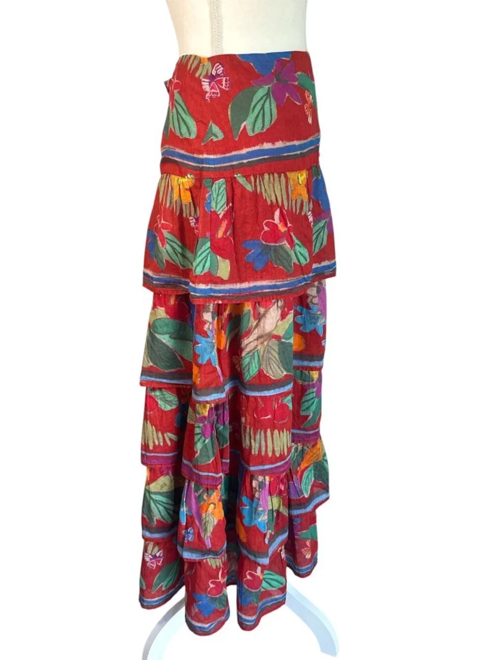 Marie Oliver Christie Floral Cotton Tiered Midi Skirt Womens Long